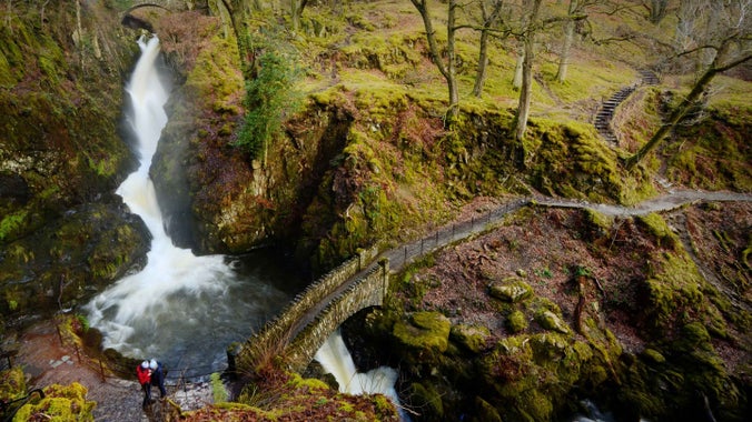 Bridge over Aira Force waterfall, Ullswater, Lake District, Cumbria